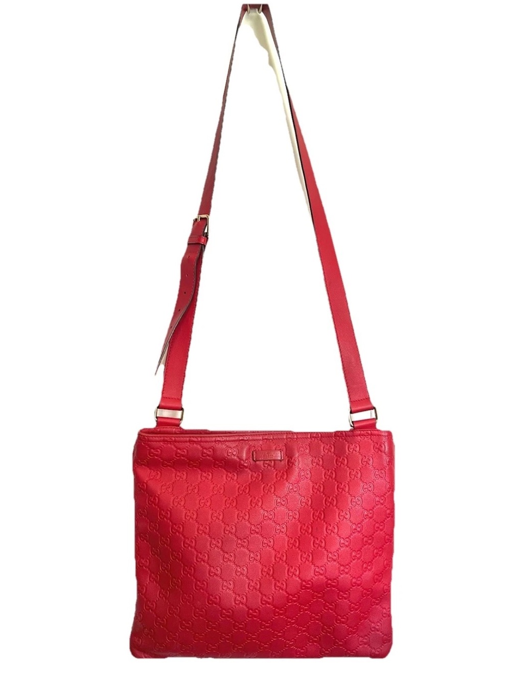 Gucci Guccissima Red Leather GG Logo Large Crossbody Slim Messenger Bag - Picture 2 of 10